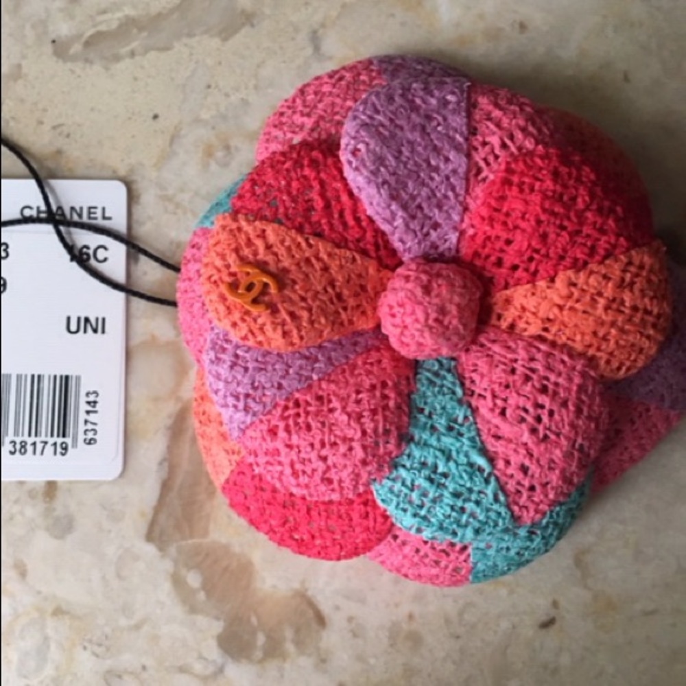 Chanel CC Tweed Camellia Flower Brooch NWT